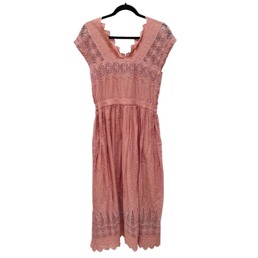 ULLA JOHNSON Savannah Dusty Rose Pink Eyelet Midi Dress Boho Style Size 2 - Picture 5 of 9